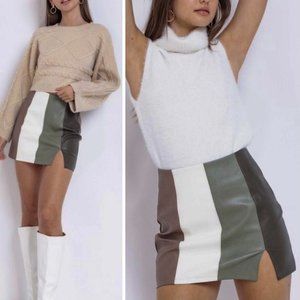 Long Distance Patchwork PU Skirt Faux Leather